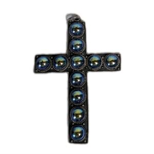 Vintage 925 Sterling Silver Cross Pendant With Inlaid Gems Southwest